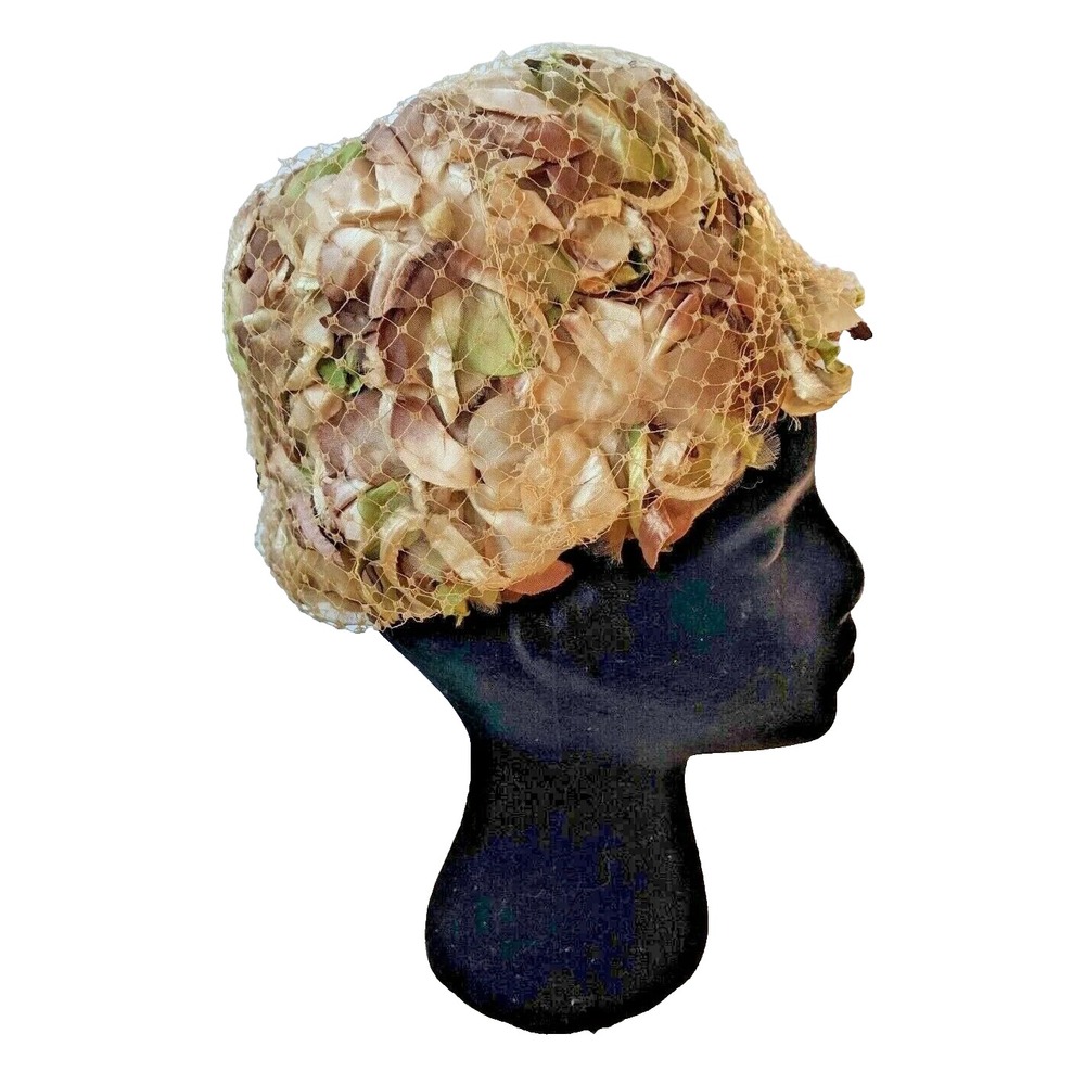Vintage Women's Church Hat Flower Petal Netting Adjustable Retro Mid Century
